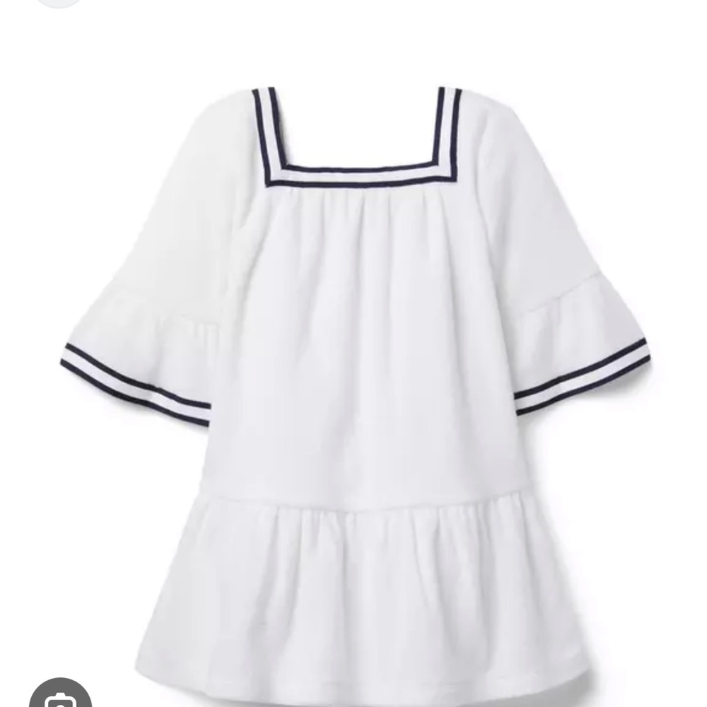 3T Janie and Jack White terry cloth swim Dress coverup with Navy Trim. Runs big